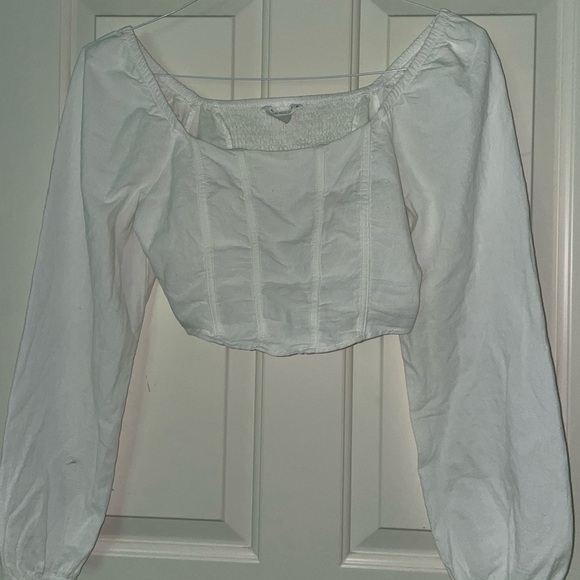 Tops - Boutique Corset Long Sleeve Crop Top - White - Size Small